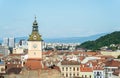 Aerial view with Brasov city hall clock tower located in the old town Council Square Royalty Free Stock Photo