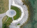 Aerial view of a breakwater in Burlington Ontario