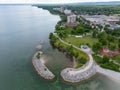 Aerial view of a breakwater in Burlington Ontario