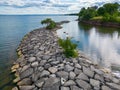 Aerial view of a breakwater in Burlington Ontario