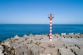 aerial view of a breakwater lamppost Royalty Free Stock Photo