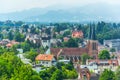 Aerial view of Bregenz dominated by the church of the sacred heart...IMAGE Royalty Free Stock Photo