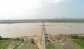 Aerial View of Bridge above the Krishna river near raichur thermal coal power plant, India