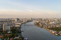 Aerial view of a bridge with Chao Phraya River, Bangkok Downtown. Thailand. Financial district and business centers in smart urban Royalty Free Stock Photo