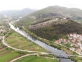Aerial view of the bridge and the city of Hercegovacka Gracanica in Trebinje. Bosnia and Hercegovina