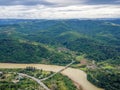 Aerial view of bridge crossing brown river at South Africa`s Wild Coast Royalty Free Stock Photo