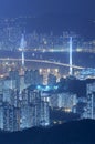 Bridge and dowtown of Hong Kong city at night