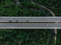 Aerial view of bridge with driving cars surrounded by lush trees in Scarborough