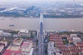 Aerial view of a bridge with Huangpu River Shanghai Downtown skyline, China. Buildings in residential area Royalty Free Stock Photo