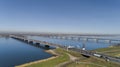 Aerial view of bridge MOERDIJK BRUGGEN over the river HOLLANDSCH DIEP in Holland. Those bridges connect the provinces of Zuid- Royalty Free Stock Photo