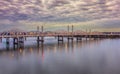 Aerial view of bridge over Ohio river in Louisville during sunset Royalty Free Stock Photo