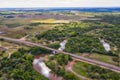 Aerial view of a bridge over the Tebicuary River in Paraguay between Natalicio Talavera and Mauricio Jose Troche. Royalty Free Stock Photo