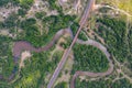 Aerial view of a bridge over the Tebicuary River in Paraguay between Natalicio Talavera and Mauricio Jose Troche. Royalty Free Stock Photo