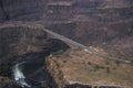 Aerial view of the bridge over the Zambesi river at Victoria Falls Royalty Free Stock Photo