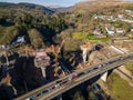 Aerial view of bridge supports at a major road construction project in Wales