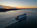 Aerial view of the Bridgeport and Port Jefferson ferry leaving for Connecticut from Long Island, NY Royalty Free Stock Photo