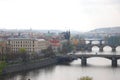 Aerial view of bridges over the Vlatva River in Prague, Czech Republic Royalty Free Stock Photo