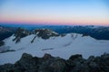 Aerial view of a bright sunset sky over Train Glacier, Pemberton, British Columbia, Canada Royalty Free Stock Photo