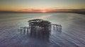 Aerial view of the Brighton West Pier in Brighton, England on a sunset sky background Royalty Free Stock Photo