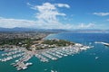 Aerial view of a brilliant sunny day in a tranquil harbor in Montpellier, France