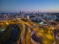 Aerial view of Brisbane city and highway traffic in Australia Royalty Free Stock Photo