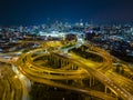 Aerial view of Brisbane city and highway traffic at night Royalty Free Stock Photo