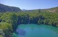 Aerial view of the waterfalls on the Brljan lake in canyon of Krka River Royalty Free Stock Photo