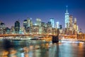 Aerial view of Brooklyn Bridge and Manhattan skyline, NYC Royalty Free Stock Photo