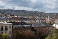 Aerial view of Budapest, Buda district, wide angle shot of city