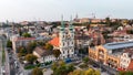 Aerial view of Budapest city skyline, Saint Anne Parish of Upper Watertown