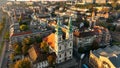 Aerial view of Budapest city skyline, Saint Anne Parish of Upper Watertown