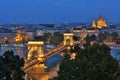 Aerial view of Budapest at night. Hungarian landmarks:, Royalty Free Stock Photo