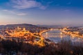 Aerial view of Budapest at night. Royalty Free Stock Photo