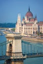 Aerial view of Budapest parliament and Chain bridge over Danube river Hungary Royalty Free Stock Photo