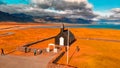 Aerial view of Budir church in Iceland