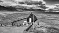 Aerial view of Budir church in Iceland