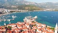 Old and modern Budva, Adriatic Sea. Center of Montenegrin tourism. Aerial