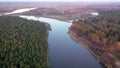 Aerial view of Bug river in Mazowsze region of Poland