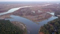 Aerial view of Bug river in Mazowsze region of Poland