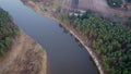 Aerial view of Bug river in Mazowsze region of Poland