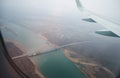 The aerial view of Bugrinsky bridge over the Ob river. Novosibir Royalty Free Stock Photo