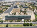 Aerial view of Building of Faculty of Labor Sciences and Labor Relations in the university campus of Huelva city. Spanish public