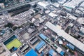 Aerial view of building infrastucture of industry power plant, smart chamical, gas and oil refinery pipeline warehouse