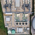 Aerial view of building infrastucture of industry power plant, smart chamical, gas and oil refinery pipeline warehouse