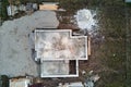 Aerial view of building works of new house concrete foundation on construction site Royalty Free Stock Photo