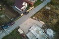 Aerial view of building works of new house concrete foundation on construction site Royalty Free Stock Photo