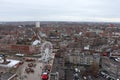 Aerial view of buildings and Christmas Market in Dunkirk, France