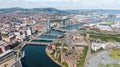 Aerial view on buildings and Lagan River in City center of Belfast Northern Ireland. Drone photo, high angle view of town Royalty Free Stock Photo