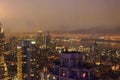 Aerial View of Buildings, Skyscrapers and Towers in New York.. Hudson River and Jersey City in Background. Night Photography Royalty Free Stock Photo