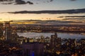 Aerial View of Buildings, Skyscrapers and Towers in New York and Jersey City at Sunset Royalty Free Stock Photo